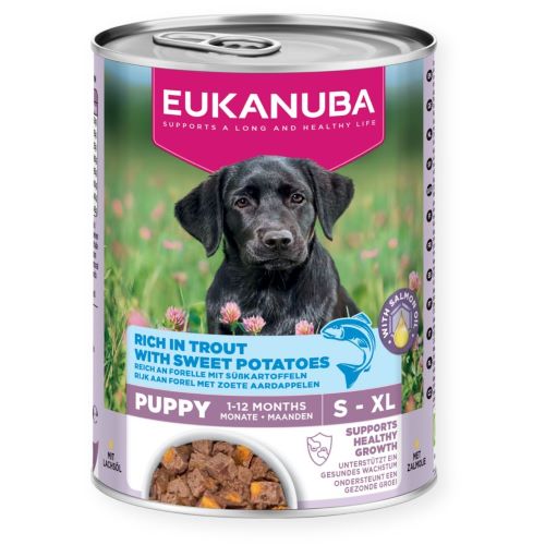 Eukanuba Life Care konservai jauniems šunims su vištiena ir upėtakiu 400g