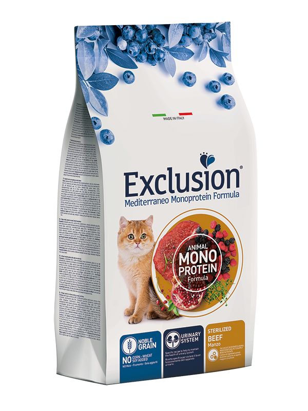 Exclusion Mediterraneo sausas maistas suaugusioms sterilizuotoms katėms su jautiena 1,5kg