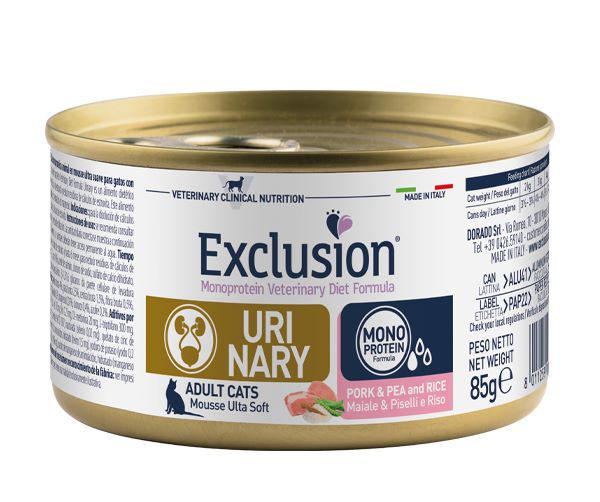 Exclusion Urinary konservai katėms su kiauliena, žirniais, ryžiais 85g