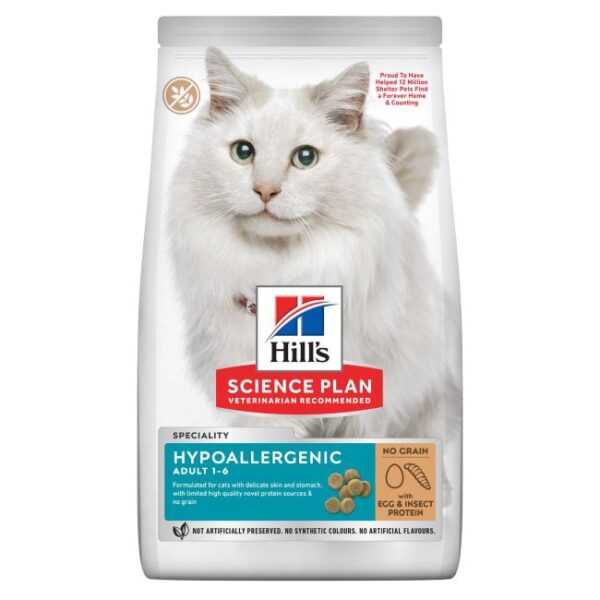 Hill’s SP Feline Adult Hypo Hypoallergenic sausas pašaras su kiaušiniais ir vabzdžių baltymais katėms