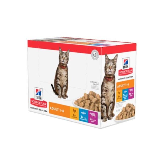 Hill’s SP Feline Adult Multipack Pouch suaugusioms katėms su vištiena, jautiena, žuvimi 12x85g AUTO-DRAFT