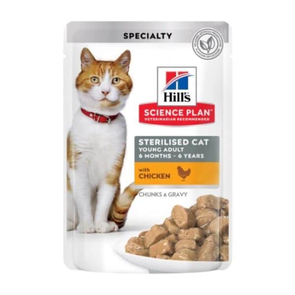 Hill’s SP Feline Adult Sterilised Chicken Pouch sterilizuotoms katėms su vištiena 12x85g