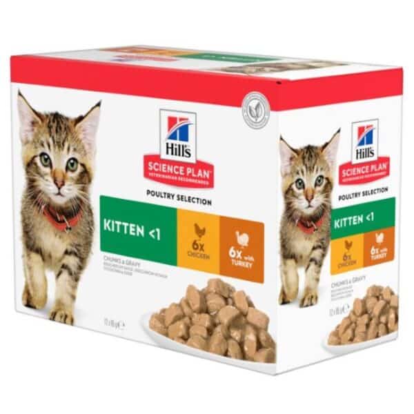 Hill’s SP Feline Kitten Multipack Pouch kačiukams su vištiena ir kalakutiena 12x85g