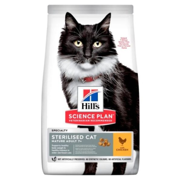Hill’s SP Feline Mature Sterilised Chicken suaugusioms sterilizuotoms katėms nuo 7 metų ir vyresnėms su vištiena