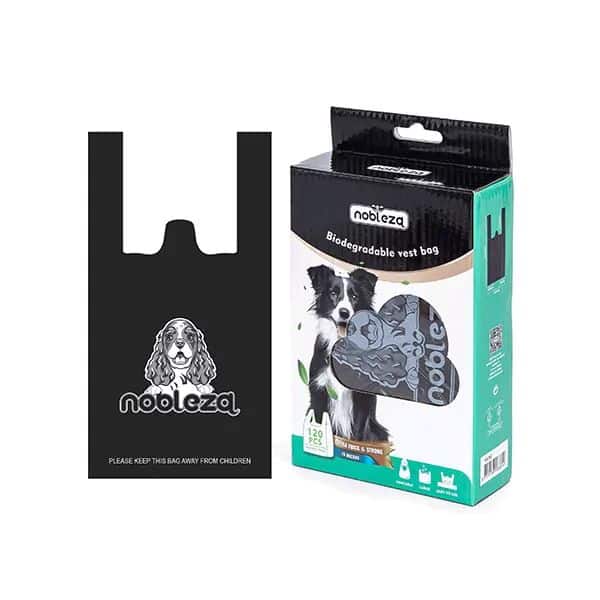 Nobleza biologiškai suyrantys juodi ekskrementų maišeliai su rankenomis 120vnt