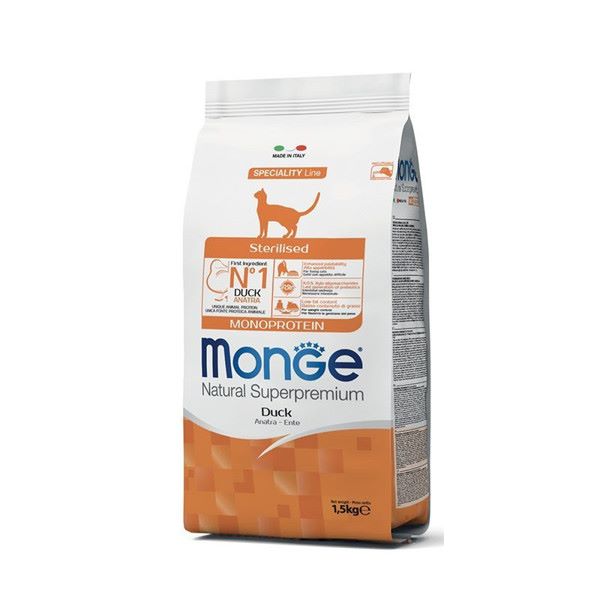 Monge Dry Cat Adult Sterilized Duck monoprotein sausas maistas sterilizuotoms katėms su antiena 10kg Monge Dry Cat Adult Sterilized Duck monoprotein sausas maistas sterilizuotoms katėms su antiena 10kg