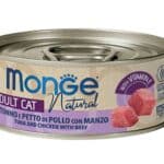 Monge Natural konservas katėms su tunu, vištiena ir jautiena 80g