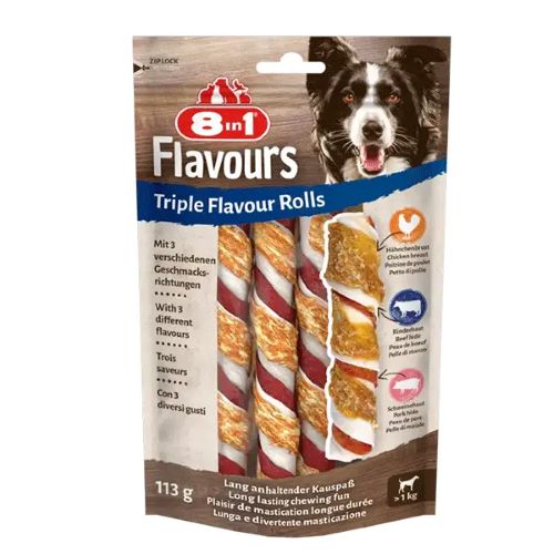 8in1 Flavours trigubo skonio apsuktos lazdelės šunims 113g