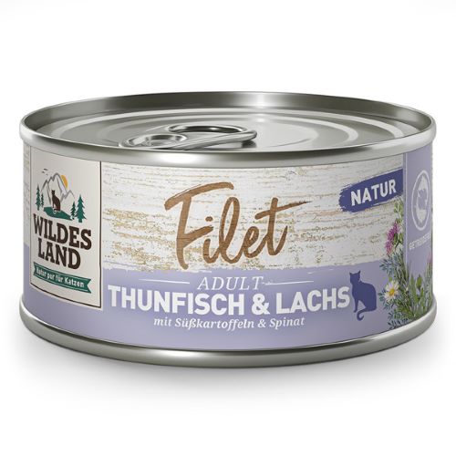 Wildes Land Filet konservai katėms su tunu, lašiša ir batatais 80g
