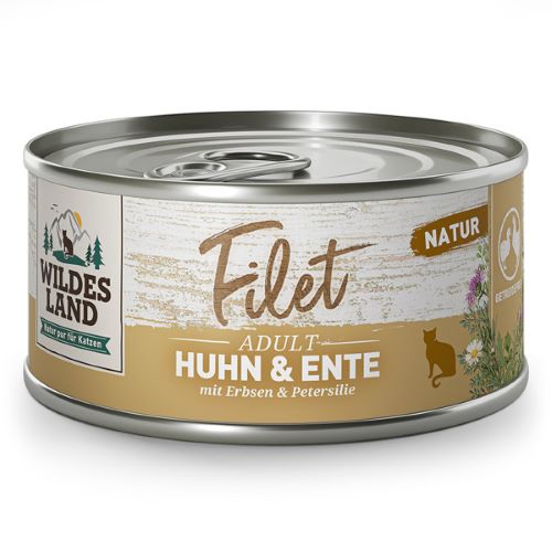 Wildes Land Filet konservai katėms su vištiena, antiena ir žirneliais 80g
